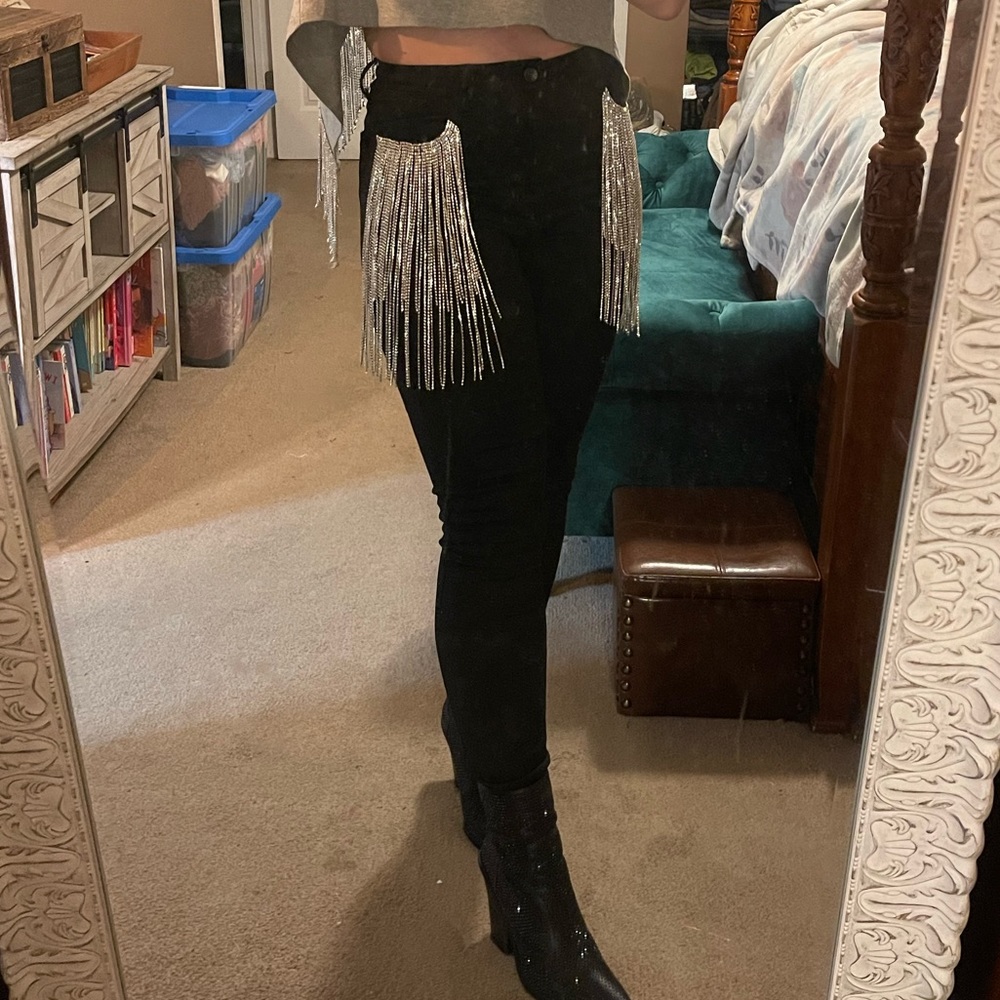 Black Rhinestone Pocket Jeans - Picture 2 of 9